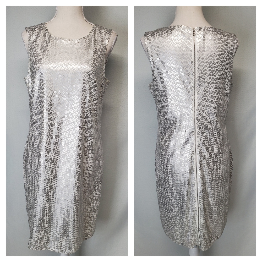 Calvin Klein silver sequins zipper back dress sz 8